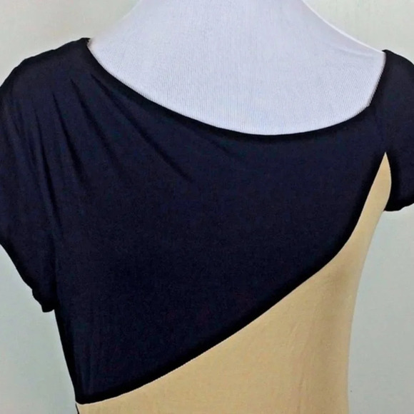 Bebe Black and Beige Tan ZigZag ColorBlock Dress M - Picture 2 of 6